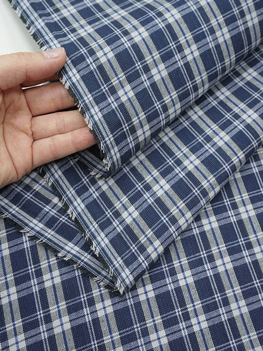 Пестрядь Двойная клетка цв.джинсово-синий/св.серый, ш.1.5м, хлопок-100%, 130гр/м.кв - Купава фото 3