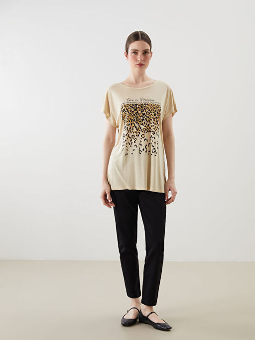 Bisiklet Yaka Bask?l? Kad?n Ti??rt