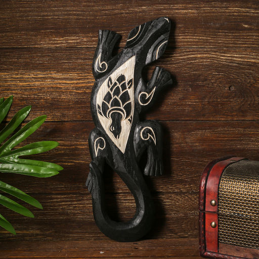 Панно настенное дерево Геккон черный с черепашкой 1х11х30 см