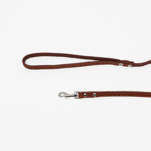 Поводок кожаный однослойный, простроченный, 1.37 м х 1 см, коричневый - Пижон фото 3