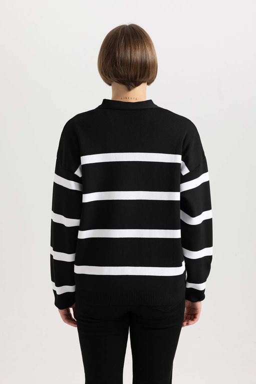 Полосатый кардиган с V-образным вырезом Relax Fit - Defacto фото 7