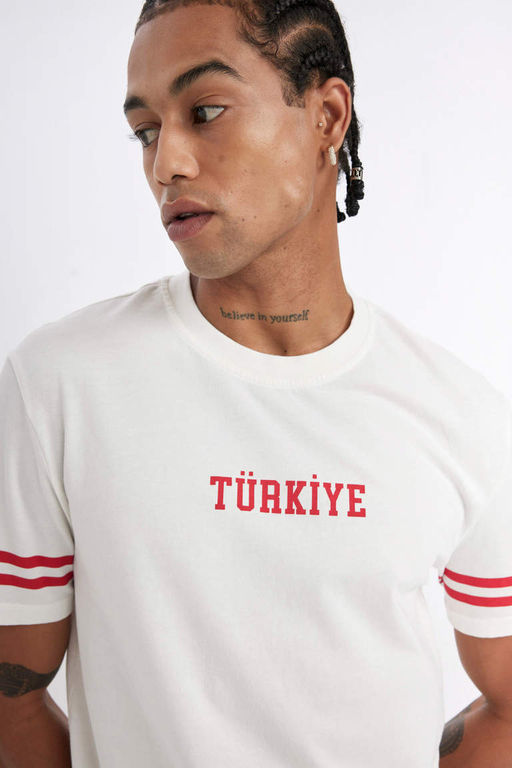 DeFactoFit Стандартная посадка с круглым вырезом Футболка с короткими рукавами и принтом T_rkiye Athlete  фото 6