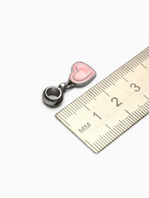 Цена за 5 шт. Шарм подвеска «Сердечко», розовый в серебре