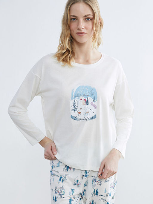 Bisiklet Yaka Y?lba?? Temal? Kad?n Pijama Tak?m?