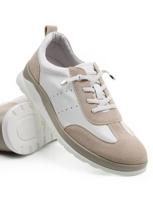 03-YA486-3 WHITE/BEIGE Кроссовки женские (натуральная кожа, натуральная замша)