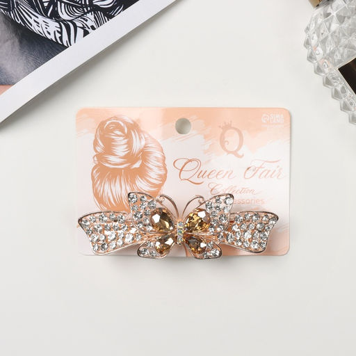 Заколка - автомат для волос «Венди блеск», бабочка, 9 см, золото