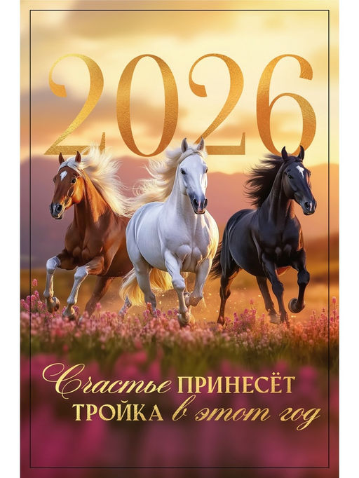 Цена за 2 шт. Календарь 2026 на ригеле «Тройка лошадей»