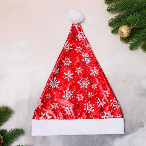 Цена за 6 шт. Колпак новогодний «Белые снежинки» 28×40 см, красный