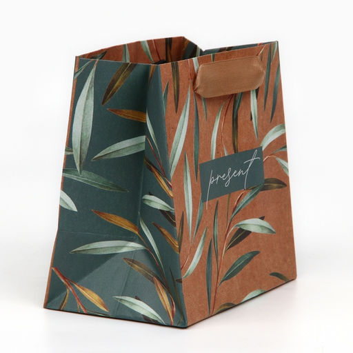 Цена за 2 шт. Пакет подарочный крафтовый квадратный, упаковка, «Present», 14 х 14 х 9 см