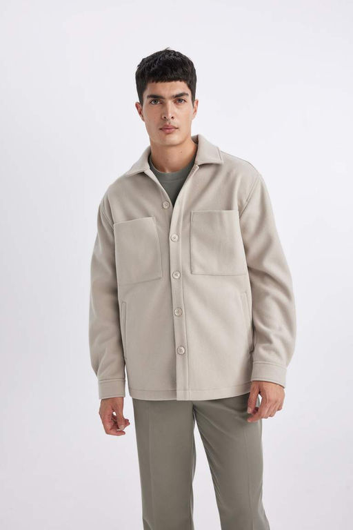 Шерстяная куртка-рубашка с воротником-поло Relax Fit - Defacto фото 7
