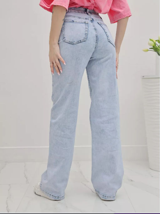 Джинсы палаццо широкие трубы с высокой посадкой