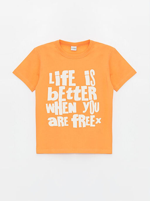 Bisiklet Yaka Bask?l? K?sa Kollu Erkek ?ocuk Ti??rt