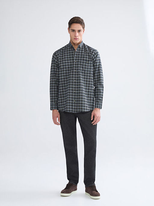 Regular Fit Uzun Kollu Ekose Gabardin Erkek G?mlek