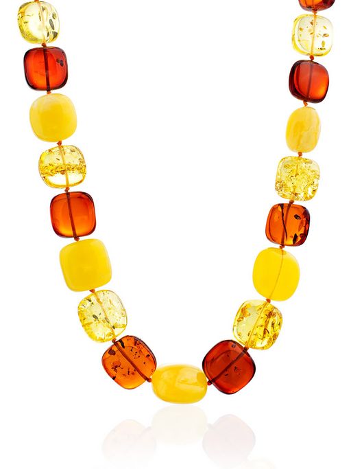 Яркие оригинальные бусы из натурального балтийского янтаря Подушечка разноцветная