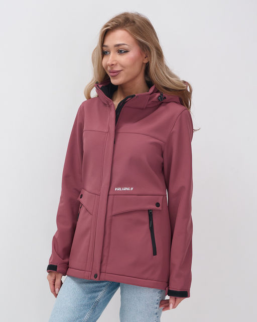 Ветровка спортивная женская с капюшоном softshell малинового цвета 9566M - Mtforce фото 27