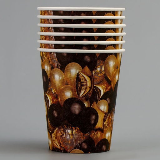 Набор бумажной посуды Чёрное золото! Шары: 6 тарелок, 6 стаканов, скатерть - Страна карнавалия фото 3