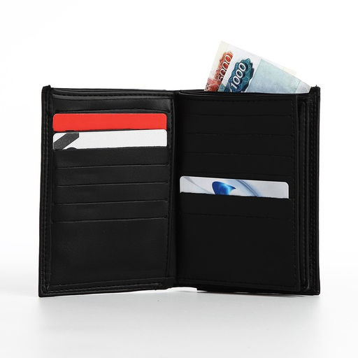 Портмоне мужское без застёжки, 3 в 1, отдел автодокументов, паспорта, карт, купюр, чёрное