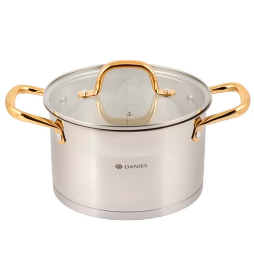 Кастрюля нерж, 3.9 л, с крыш, крыш стекло, Daniks, Лайнс, индукц, SD-072-20 (505757)