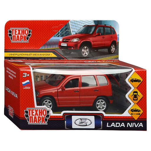 Машина металл Lada Niva 12 см, (двери, багаж, красный)инерц, в коробке