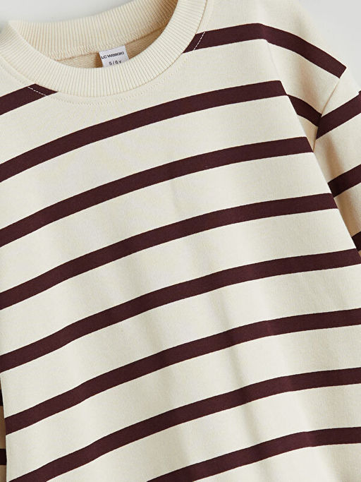 Bisiklet Yaka ?izgili Erkek ?ocuk Sweatshirt ve E?ofman Alt 2li