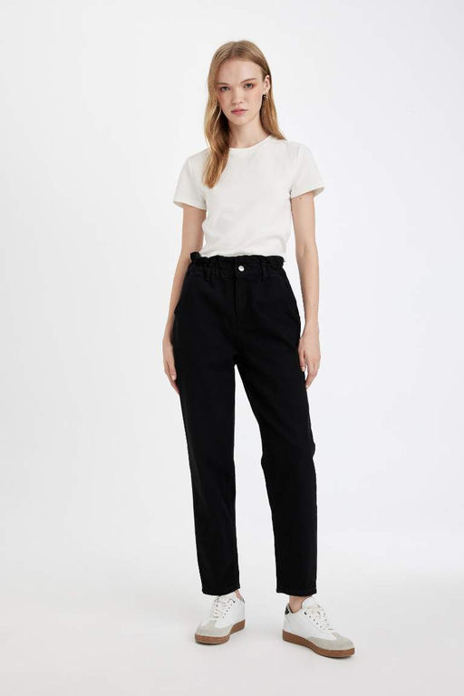 Джинсовые брюки длиной до щиколотки с эластичной резинкой на талии и бумажным пакетом - Defacto фото 5