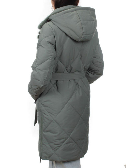 309 GRAY/GREEN Пальто зимнее стеганое женское (200 гр. холлофайбер, натуральная норка) - Fashion фото 8