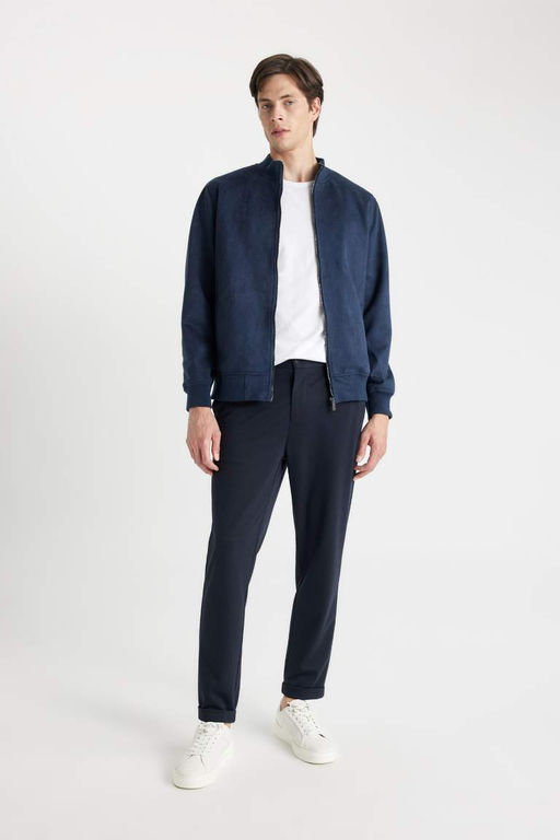 Бархатное пальто-бомбер приталенного кроя с воротником-стойкой - Defacto фото 2