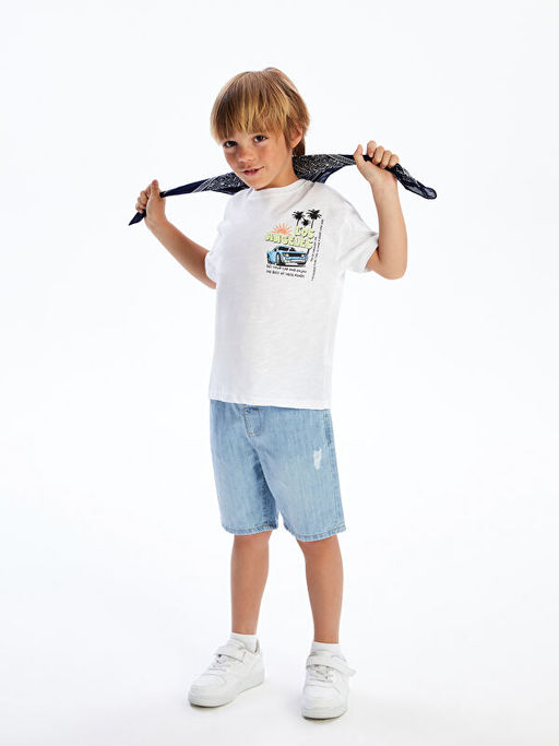 Bisiklet Yaka Bask?l? Erkek ?ocuk Ti??rt