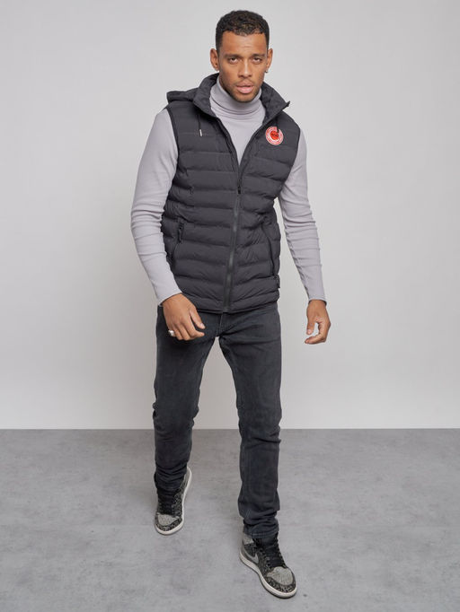 Жилетка мужская утепленная с капюшоном черного цвета 886Ch - YUNDA фото 10