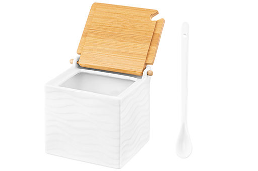 Банка для сыпучих продуктов 800 мл 11,5*11*11,5 см Айсберг волны + ложка + откидная бамбук.крышка - Elan gallery фото 11