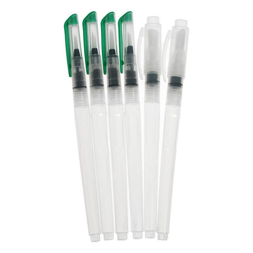 Набор кистей для рисования, синтетика, 6 штук, круглые, плоские, с резервуаром для воды, туши, чернил