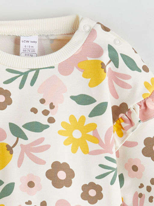 Bisiklet Yaka ?i?ekli K?z Bebek Sweatshirt ve Tayt 2li