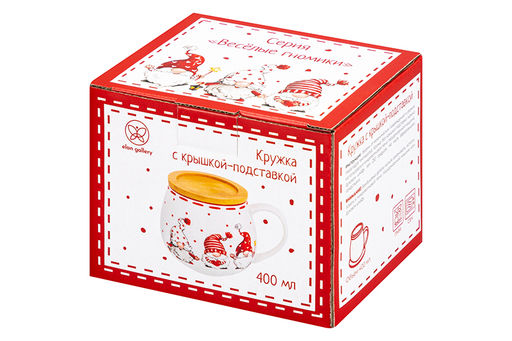 Кружка 400 мл 12,5*10*9,7 см "Весёлые гномики" бочонок + крышка-подст.