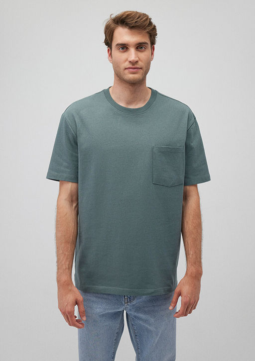 Cep Detayl? Yesil Basic Tisort - Mavi фото 3