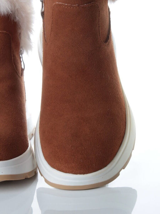 10-M7 BROWN Ботинки зимние женские (натуральная замша, нат.мех и шерсть)