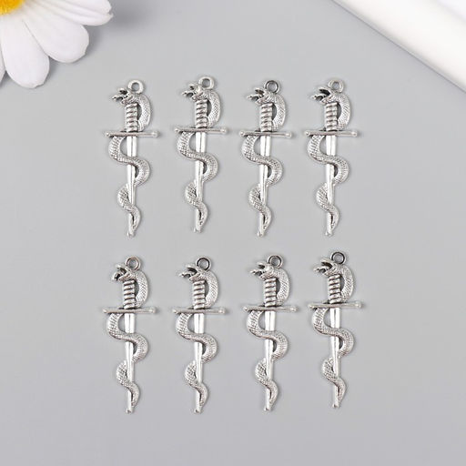 Цена за 8 шт. Декор для творчества металл "Змея на мече" серебро 3,7х1,2 см