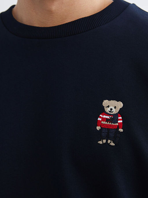 Bisiklet Yaka Ay? Teddy Bask?l? Erkek Kal?n Sweatshirt