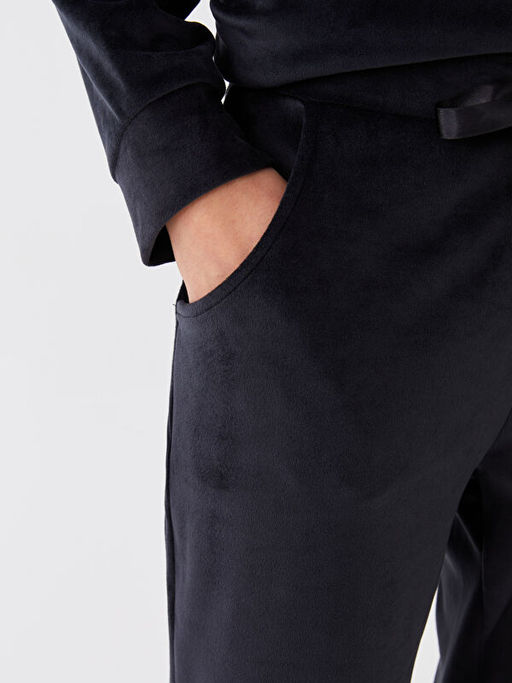 Beli Lastikli D?z Kadife Kad?n Pijama Alt