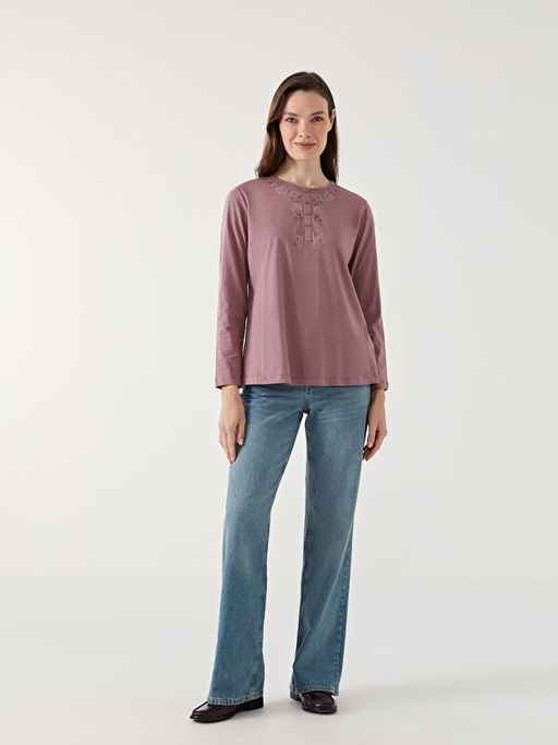 Bisiklet Yaka ?i?ekli Kad?n Bluz