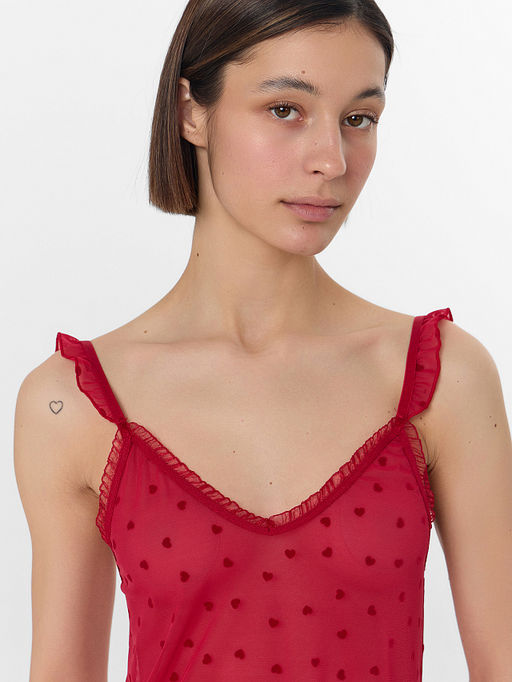 Сорочка ночная женская красная с принтом в сердечко