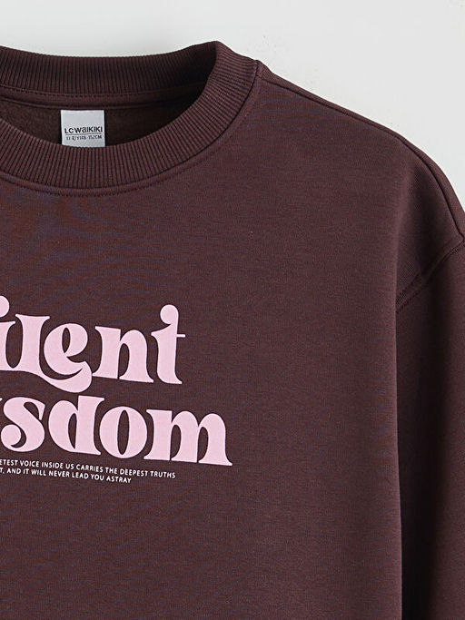 Bisiklet Yaka Bask?l? K?z ?ocuk Kal?n Sweatshirt