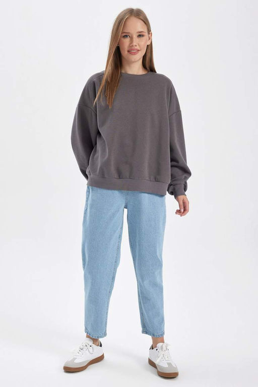 Толстый толстый свитшот Cool Oversize с круглым вырезом - Defacto фото 5