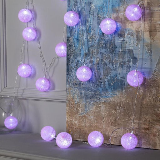 Гирлянда - нить, 5 м с насадками Клубки розовые, IP20, прозрачная нить, 20 LED, свечение белое, 220 В - Luazon lighting фото 2