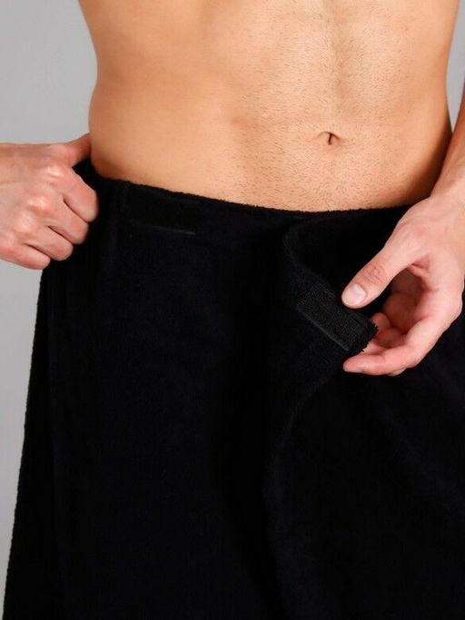 Килт мужской для бани и сауны ЧЕРНЫЙ махровый хлопок 100% - Лен поволжья фото 4