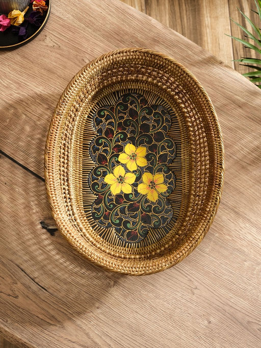 Корзинка плетёная из ротанга «Цветы 2», 34×26×7 см, МИКС