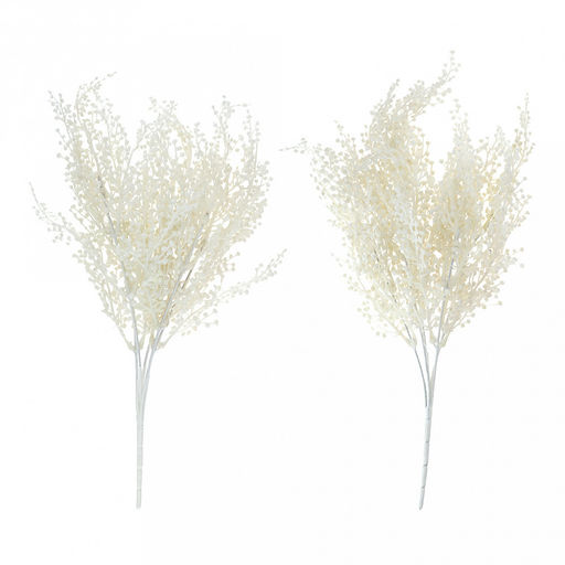 Декоративная ветка Мимоза букет 40см, 5 веток, пластик, белый, набор 2шт (Россия)