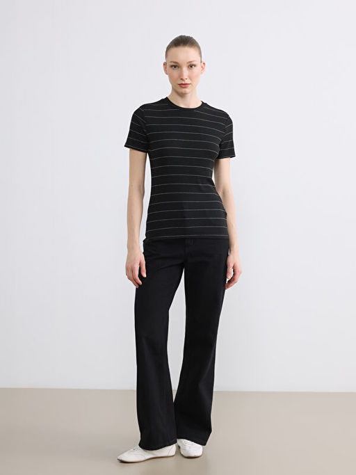 Bisiklet Yaka ?izgili Kad?n Ti??rt