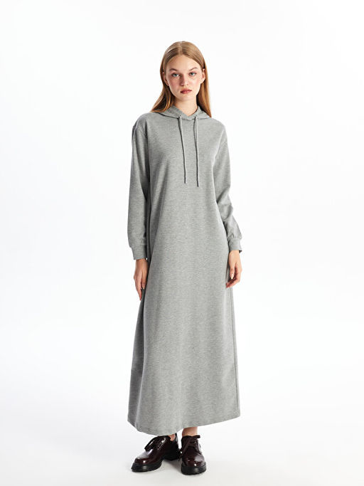 Kap??onlu D?z Uzun Kollu Elbise