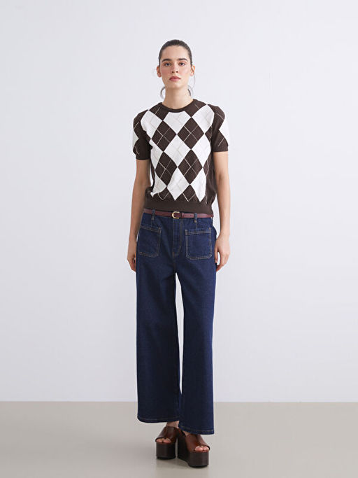 Bisiklet Yaka Baklava Desenli Kad?n Triko Kazak