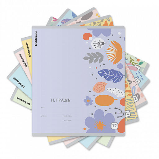 Цена за 10 шт. Тетрадь школьная ученическая ErichKrause Ikebana, 12 листов, линейка (в плёнке по 10 шт.)_MIX-PACK